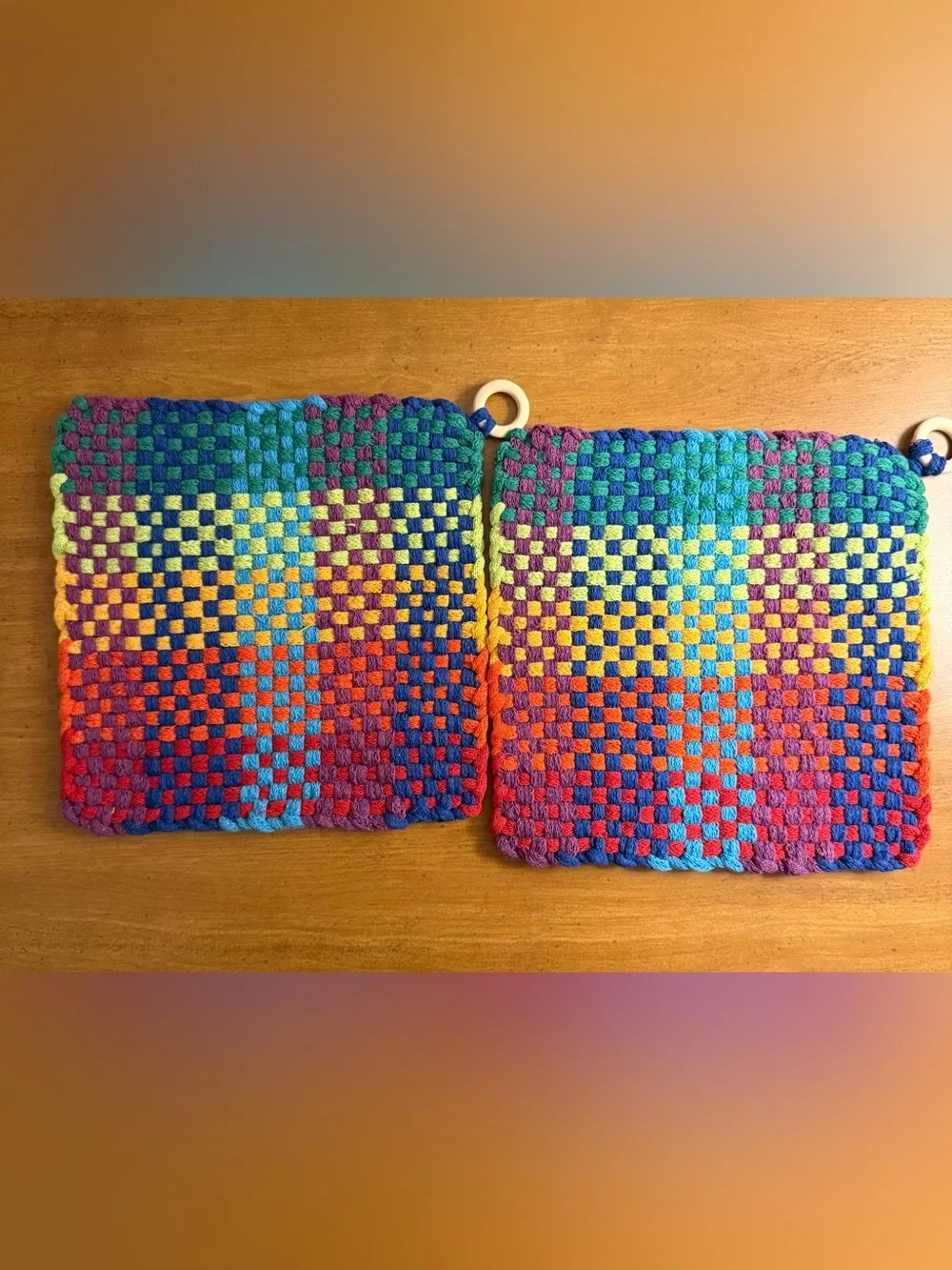 Handwoven Rainbow Cotton Pot Holders